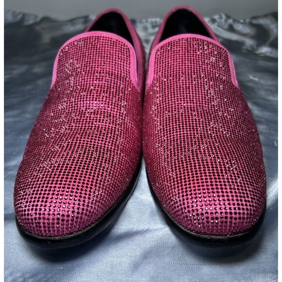 Amali Men’s Dazzle Fuchsia Sparkly Loafers Dress Shoes Pink Rhinestone Size 10 - Picture 3 of 10